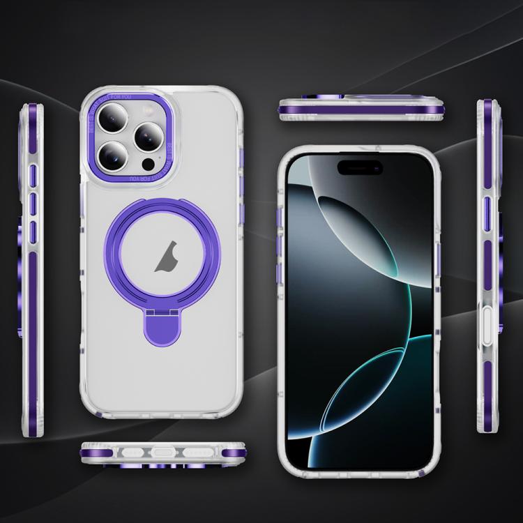 For iPhone 16 Pro Max Two Color TPU Hybrid Acrylic MagSafe Magnetic Holder Phone Case