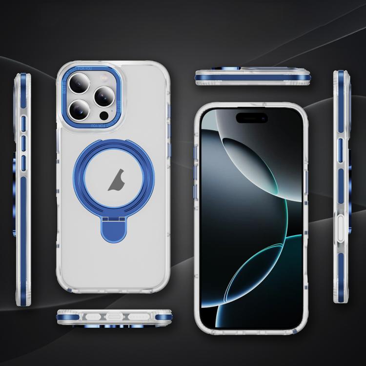 For iPhone 16 Pro Two Color TPU Hybrid Acrylic MagSafe Magnetic Holder Phone Case
