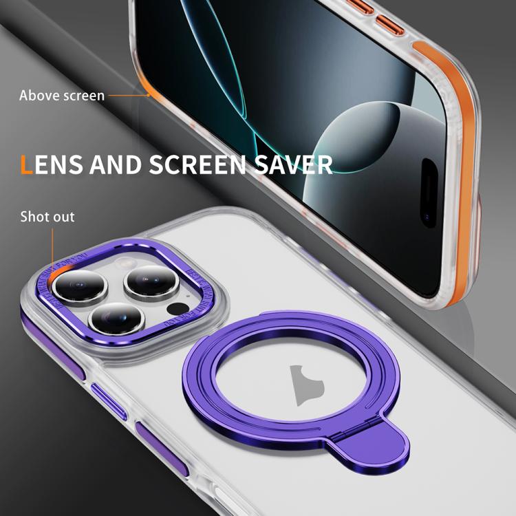 For iPhone 16 Pro Two Color TPU Hybrid Acrylic MagSafe Magnetic Holder Phone Case