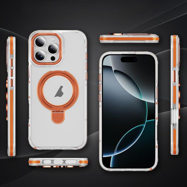 For iPhone 16 Two Color TPU Hybrid Acrylic MagSafe Magnetic Holder Phone Case
