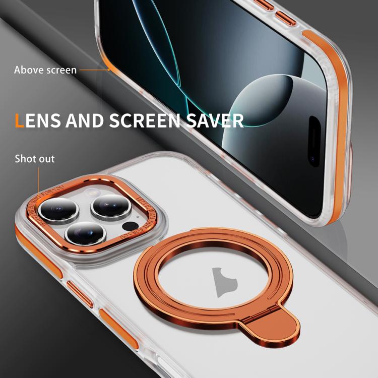For iPhone 16 Two Color TPU Hybrid Acrylic MagSafe Magnetic Holder Phone Case