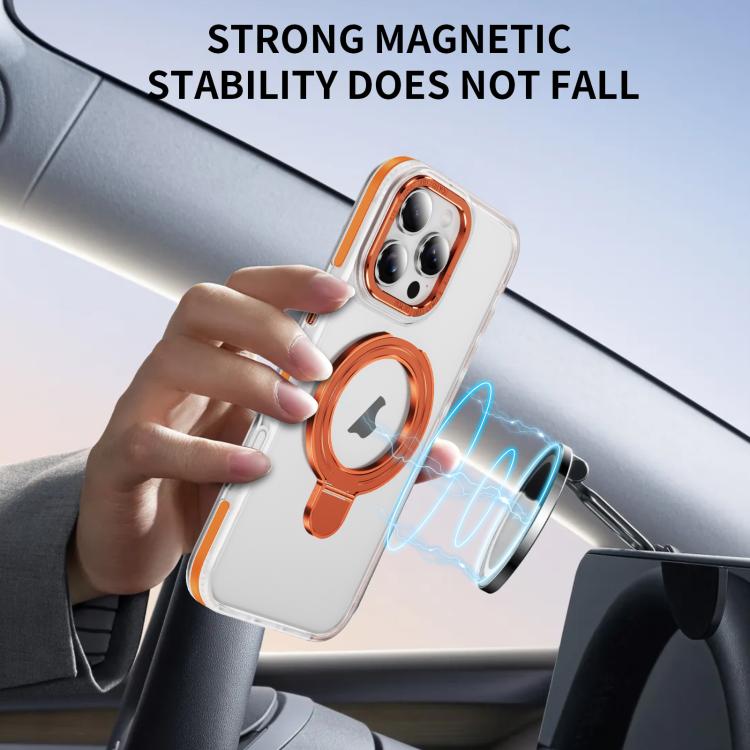 For iPhone 16 Two Color TPU Hybrid Acrylic MagSafe Magnetic Holder Phone Case