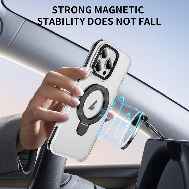 For iPhone 16 Two Color TPU Hybrid Acrylic MagSafe Magnetic Holder Phone Case