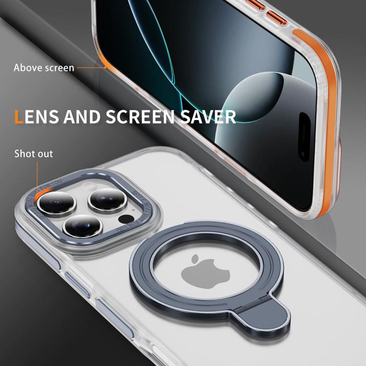 For iPhone 16 Two Color TPU Hybrid Acrylic MagSafe Magnetic Holder Phone Case