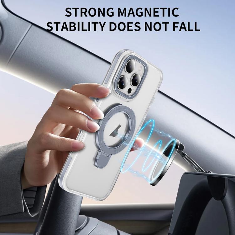 For iPhone 16 Two Color TPU Hybrid Acrylic MagSafe Magnetic Holder Phone Case