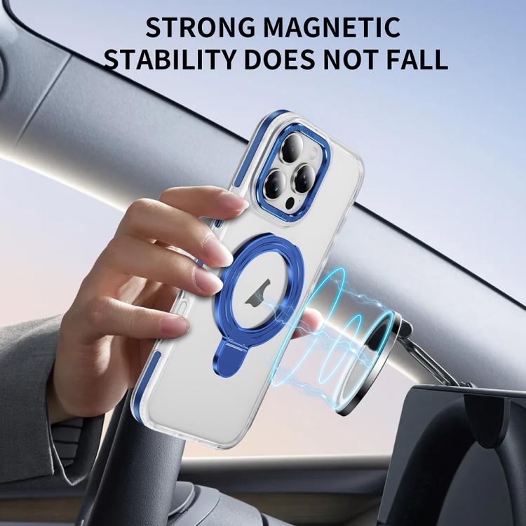 For iPhone 16 Two Color TPU Hybrid Acrylic MagSafe Magnetic Holder Phone Case