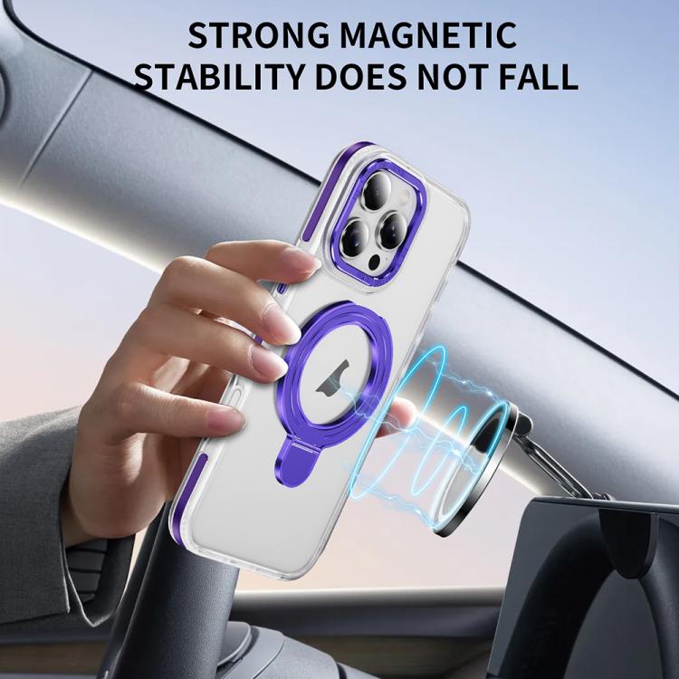 For iPhone 16 Two Color TPU Hybrid Acrylic MagSafe Magnetic Holder Phone Case