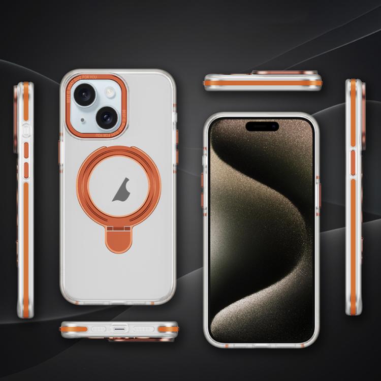 For iPhone 15 Plus Two Color TPU Hybrid Acrylic MagSafe Magnetic Holder Phone Case