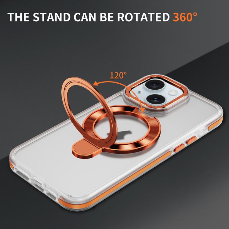 For iPhone 15 Plus Two Color TPU Hybrid Acrylic MagSafe Magnetic Holder Phone Case