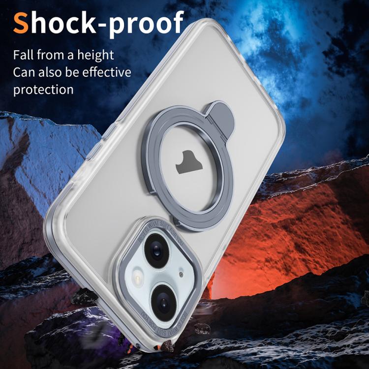 For iPhone 15 Plus Two Color TPU Hybrid Acrylic MagSafe Magnetic Holder Phone Case