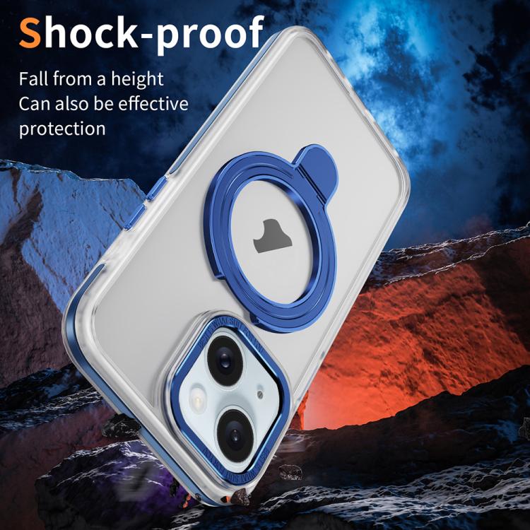For iPhone 15 Plus Two Color TPU Hybrid Acrylic MagSafe Magnetic Holder Phone Case