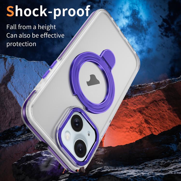 For iPhone 15 Plus Two Color TPU Hybrid Acrylic MagSafe Magnetic Holder Phone Case