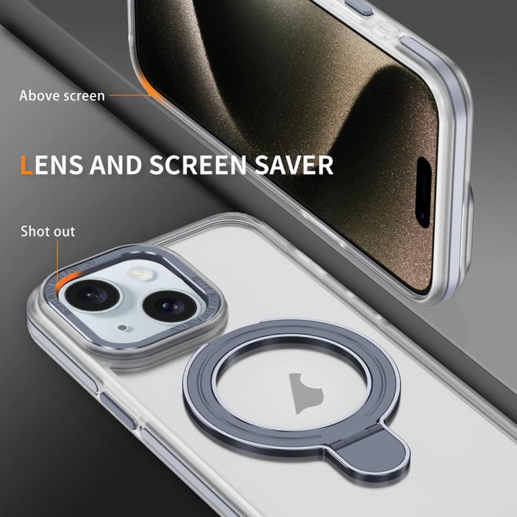 For iPhone 15 Two Color TPU Hybrid Acrylic MagSafe Magnetic Holder Phone Case