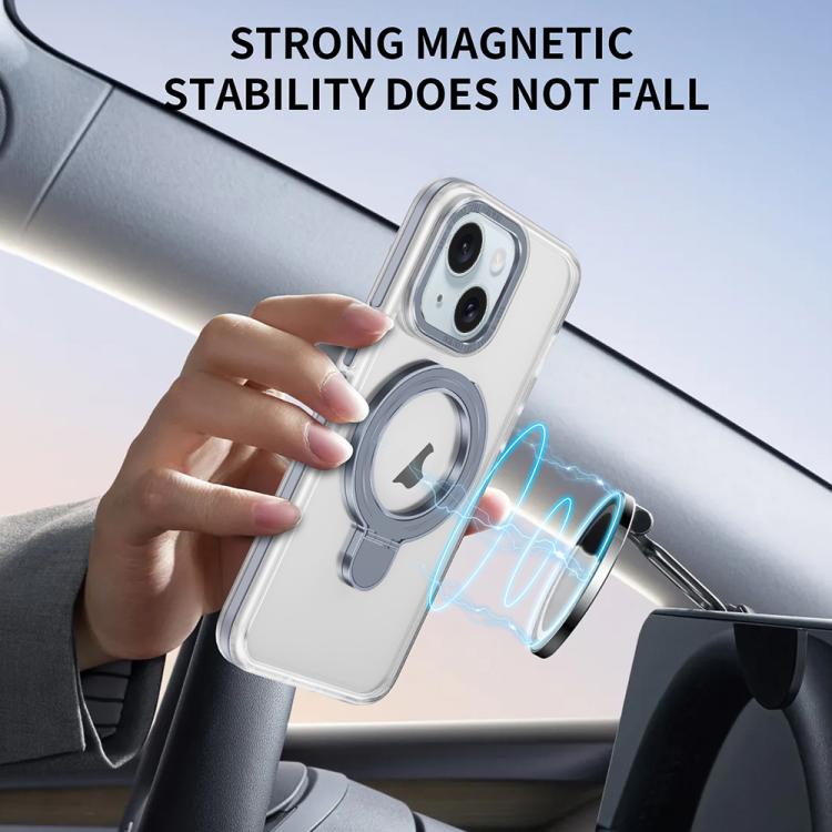 For iPhone 15 Two Color TPU Hybrid Acrylic MagSafe Magnetic Holder Phone Case