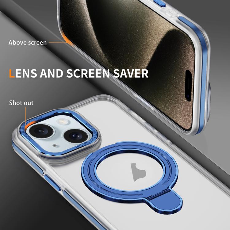 For iPhone 15 Two Color TPU Hybrid Acrylic MagSafe Magnetic Holder Phone Case