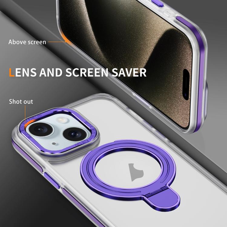 For iPhone 15 Two Color TPU Hybrid Acrylic MagSafe Magnetic Holder Phone Case