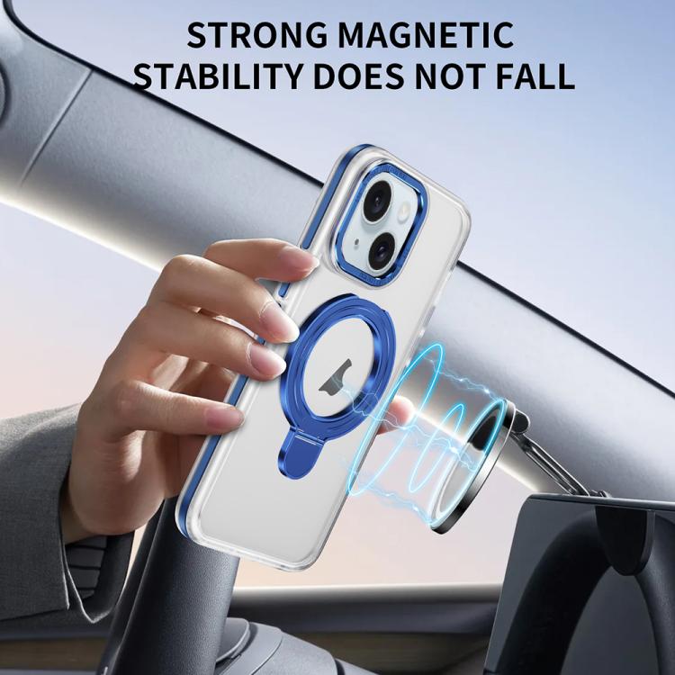 For iPhone 14 Plus Two Color TPU Hybrid Acrylic MagSafe Magnetic Holder Phone Case