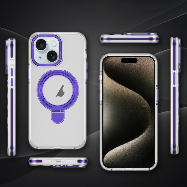 For iPhone 14 Plus Two Color TPU Hybrid Acrylic MagSafe Magnetic Holder Phone Case