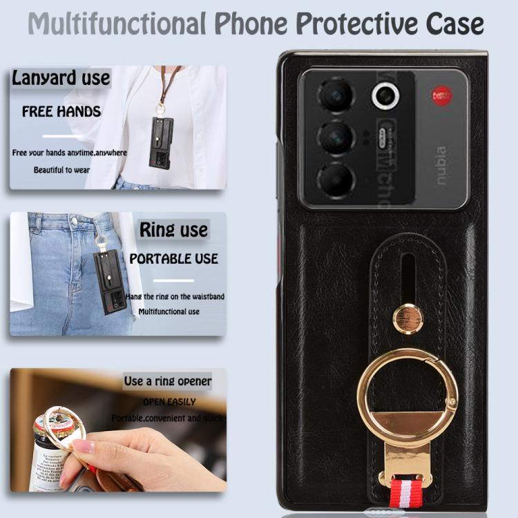 For ZTE nubia Fold Wristband Leather Back Phone Case