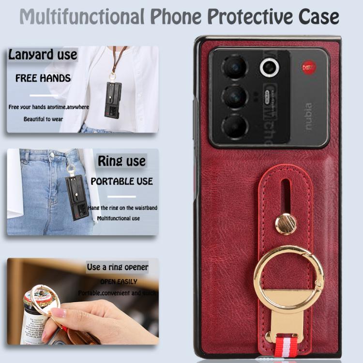 For ZTE nubia Fold Wristband Leather Back Phone Case