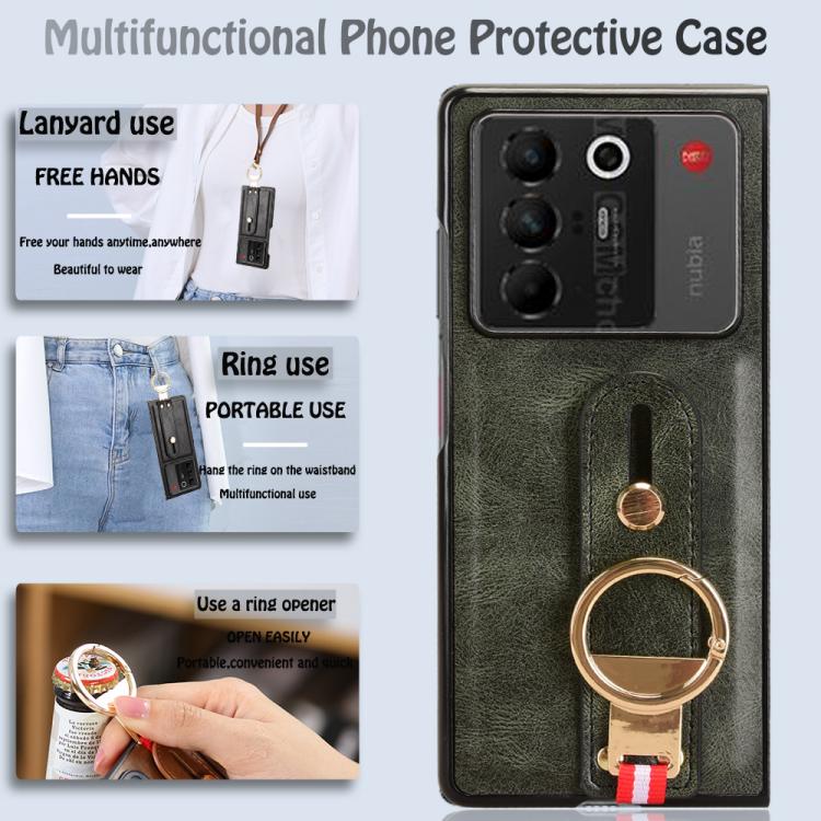 For ZTE nubia Fold Wristband Leather Back Phone Case