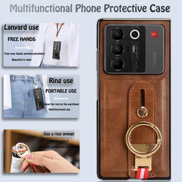 For ZTE nubia Fold Wristband Leather Back Phone Case