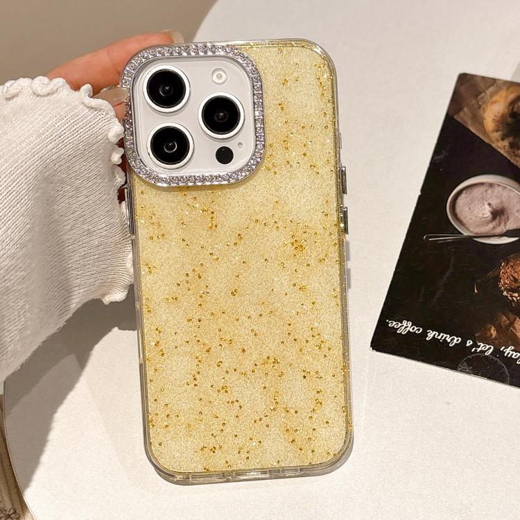 For iPhone 12 Pro Max Diamond Frame Glitter PC Hybrid TPU Phone Case - Yellow