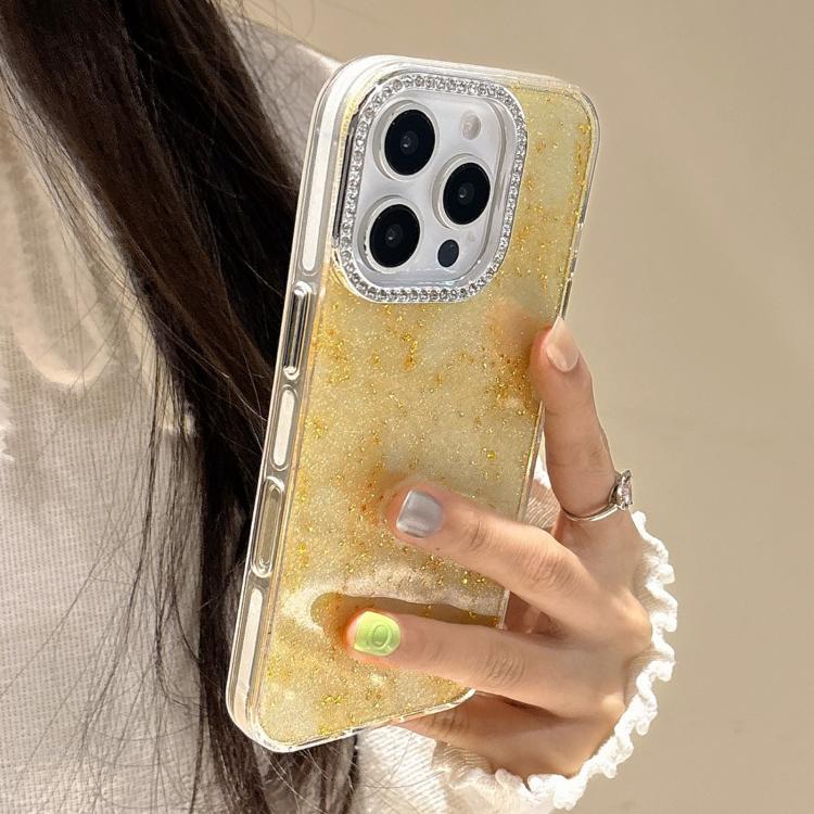 For iPhone 12 Pro Max Diamond Frame Glitter PC Hybrid TPU Phone Case - Yellow