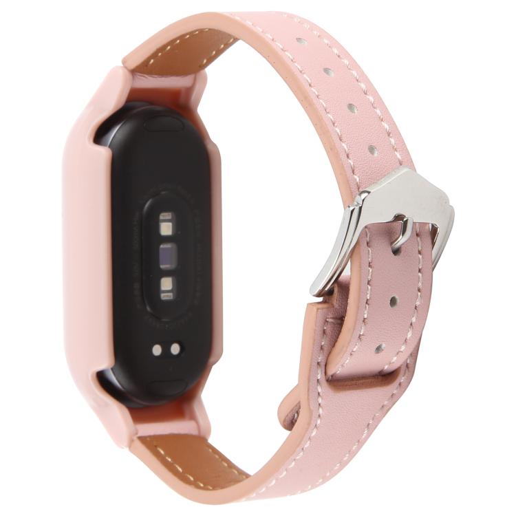 For Xiaomi Smart Band 9 PC Case Integrated Microfiber Leather Watch Band