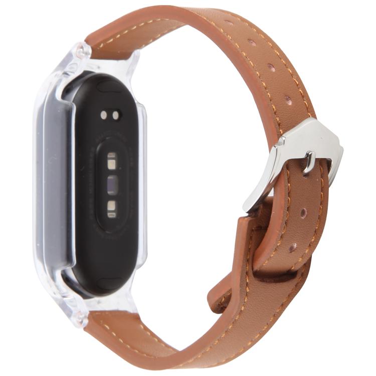 For Xiaomi Smart Band 9 PC Case Integrated Microfiber Leather Watch Band