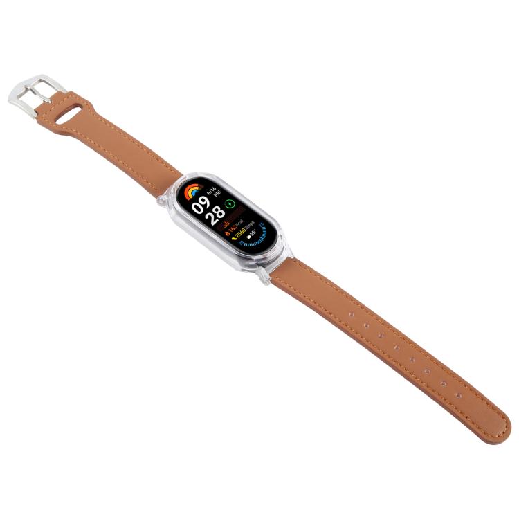 For Xiaomi Smart Band 9 PC Case Integrated Microfiber Leather Watch Band