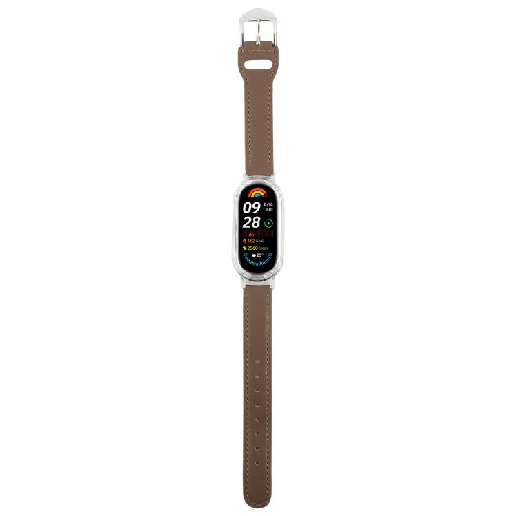 For Xiaomi Smart Band 9 PC Case Integrated Microfiber Leather Watch Band