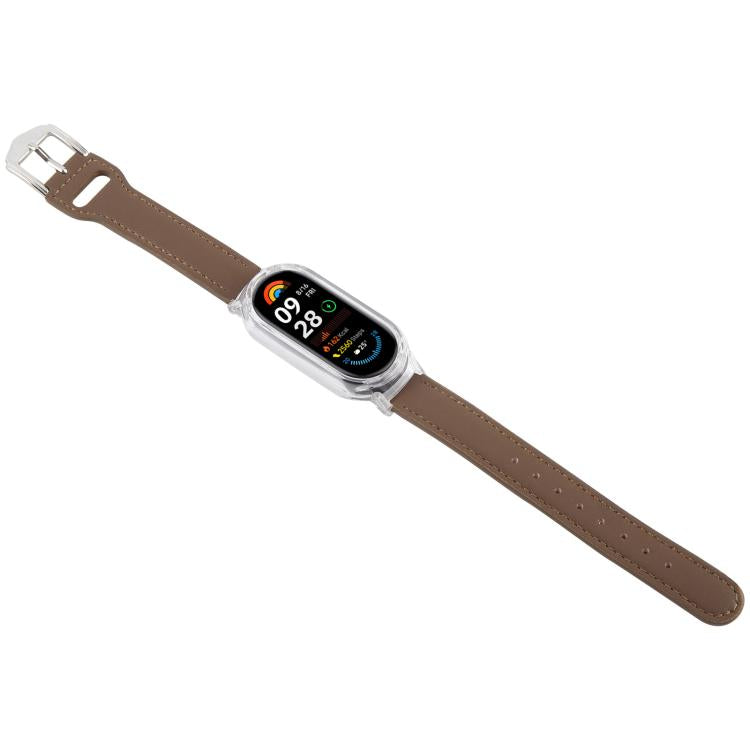For Xiaomi Smart Band 9 PC Case Integrated Microfiber Leather Watch Band