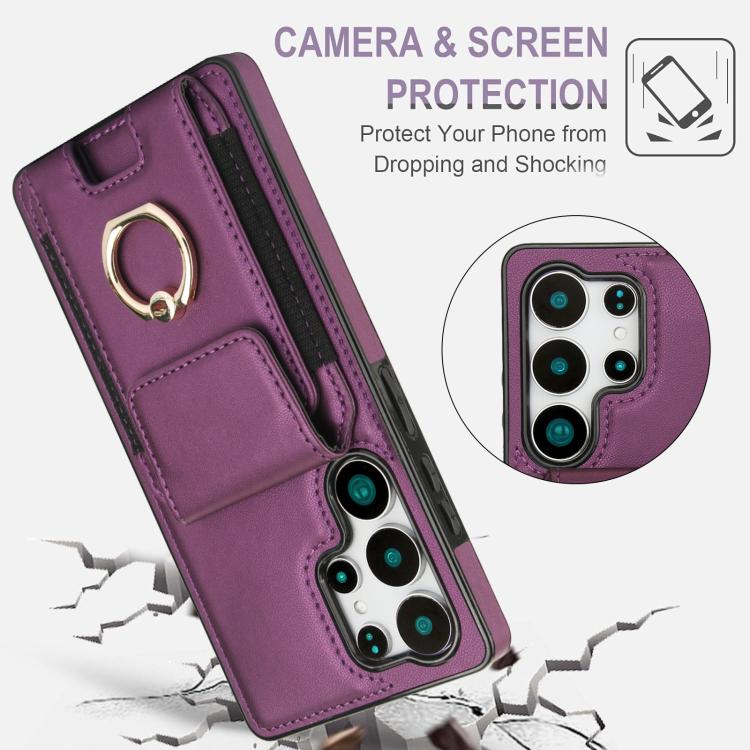 For Samsung Galaxy S25 Ultra 5G Elastic Card Bag Ring Holder Phone Case