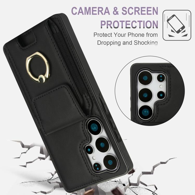 For Samsung Galaxy S25 Ultra 5G Elastic Card Bag Ring Holder Phone Case