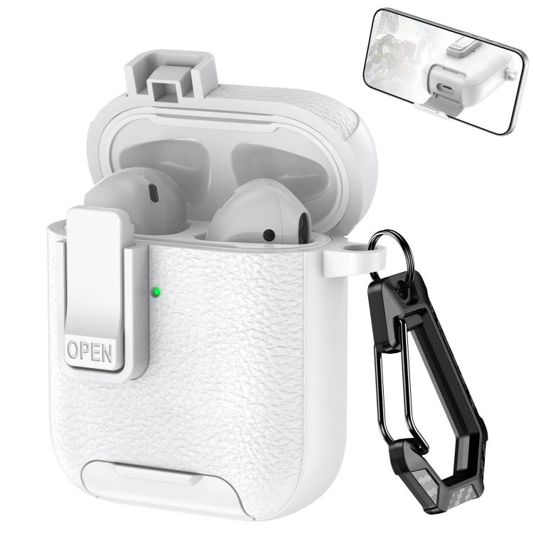 For AirPods 1 / 2 Leather Texture Wireless Earphones Case with Hook & Holder
