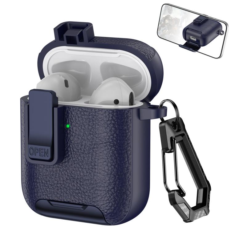 For AirPods 1 / 2 Leather Texture Wireless Earphones Case with Hook & Holder