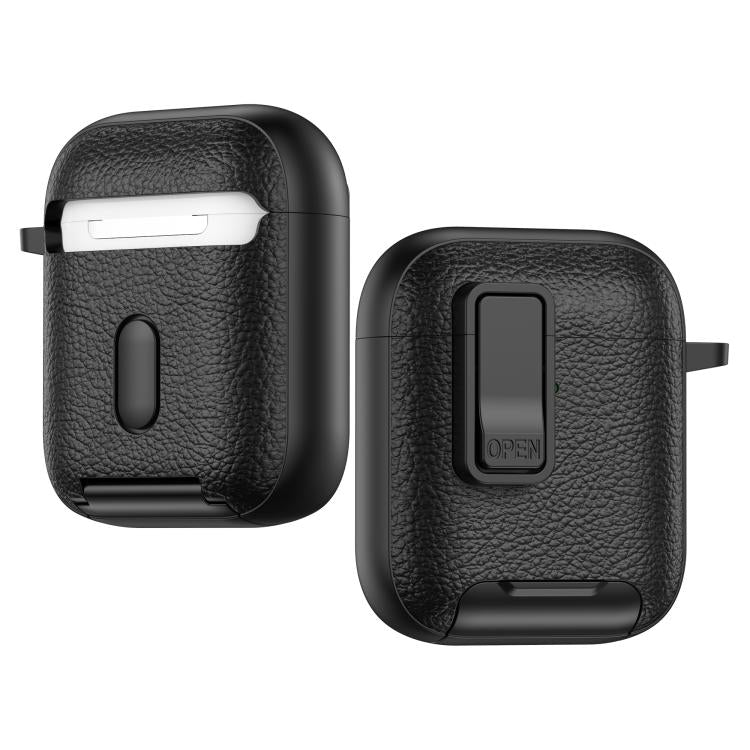 For AirPods 1 / 2 Leather Texture Wireless Earphones Case with Hook & Holder