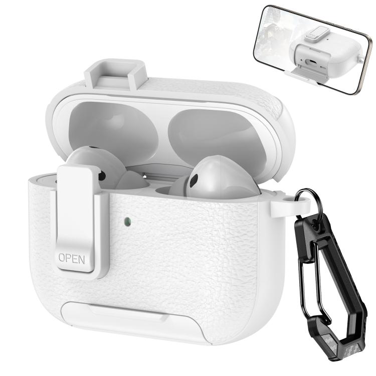 For AirPods Pro 3 Leather Texture Wireless Earphones Case with Hook & Holder