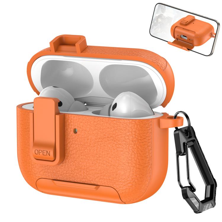 For AirPods Pro 3 Leather Texture Wireless Earphones Case with Hook & Holder