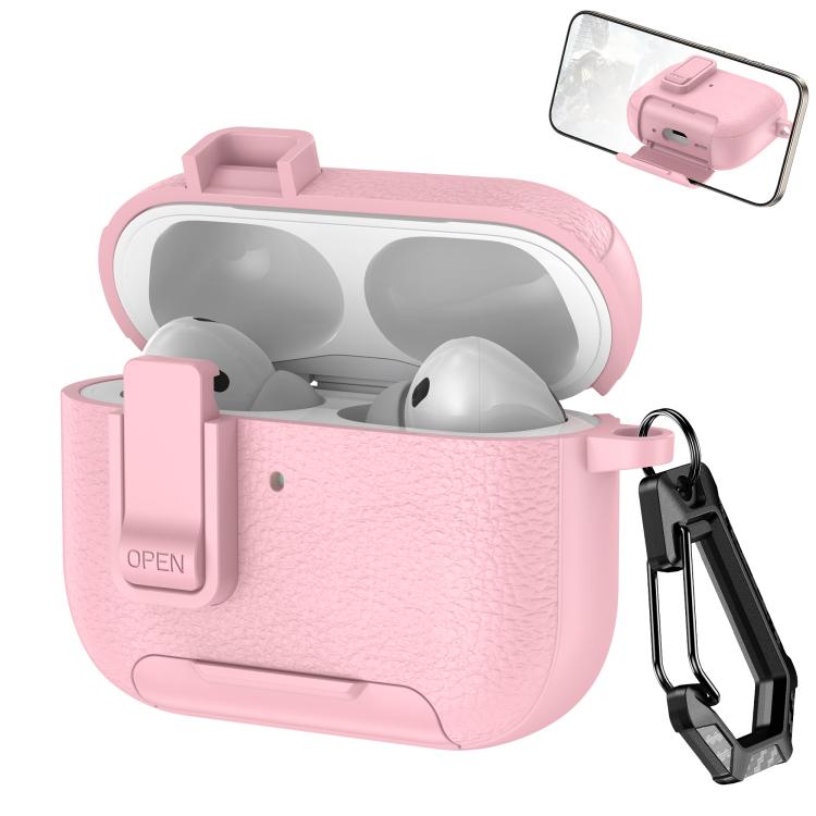 For AirPods Pro 3 Leather Texture Wireless Earphones Case with Hook & Holder