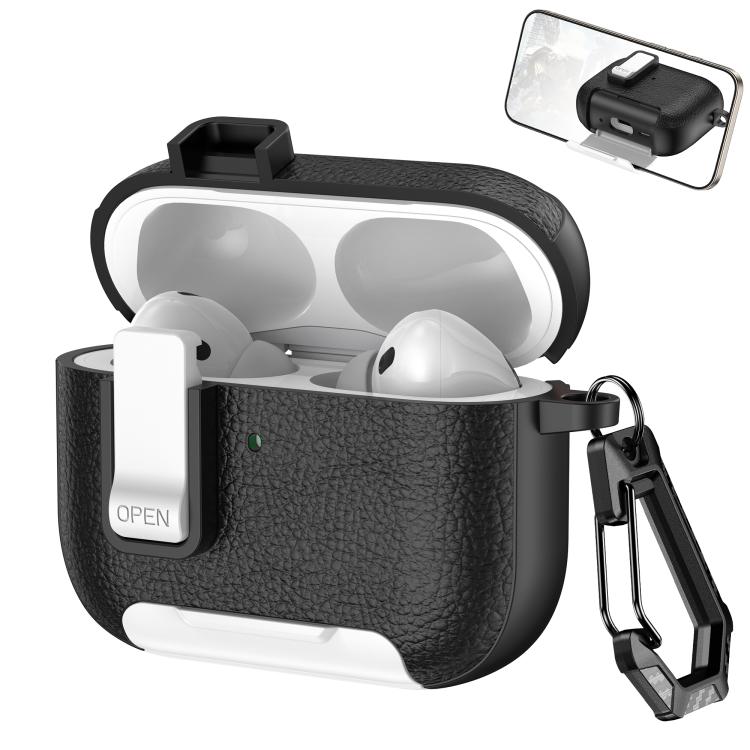 For AirPods Pro 3 Leather Texture Wireless Earphones Case with Hook & Holder