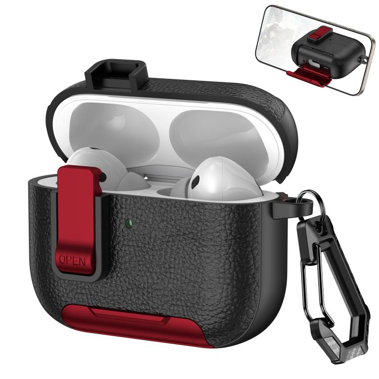 For AirPods Pro 3 Leather Texture Wireless Earphones Case with Hook & Holder