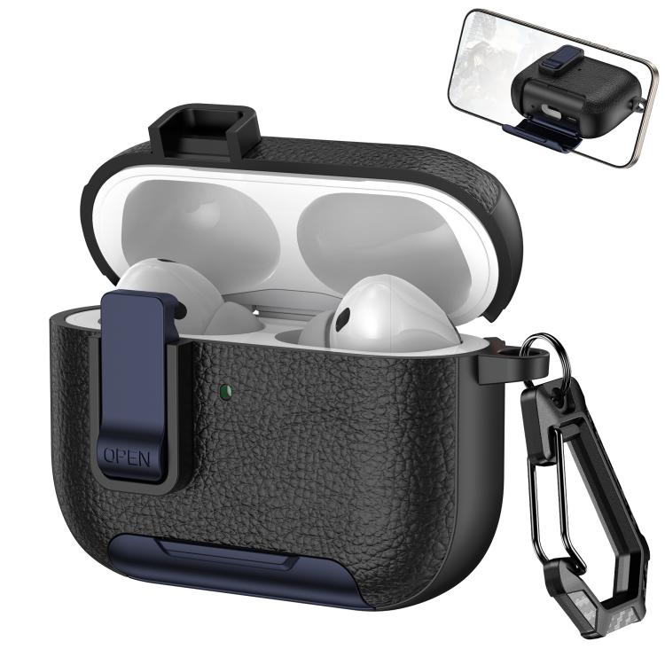 For AirPods Pro 3 Leather Texture Wireless Earphones Case with Hook & Holder