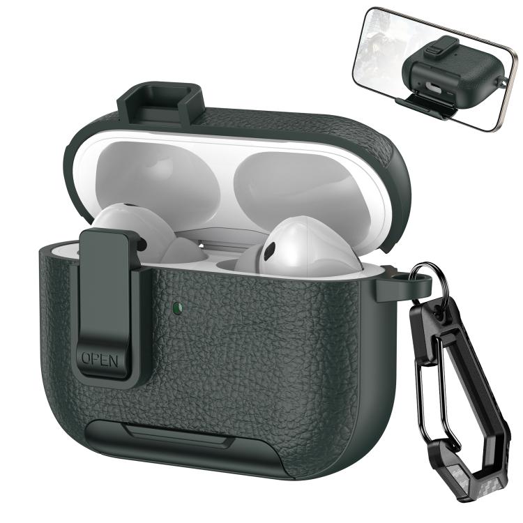 For AirPods Pro 3 Leather Texture Wireless Earphones Case with Hook & Holder