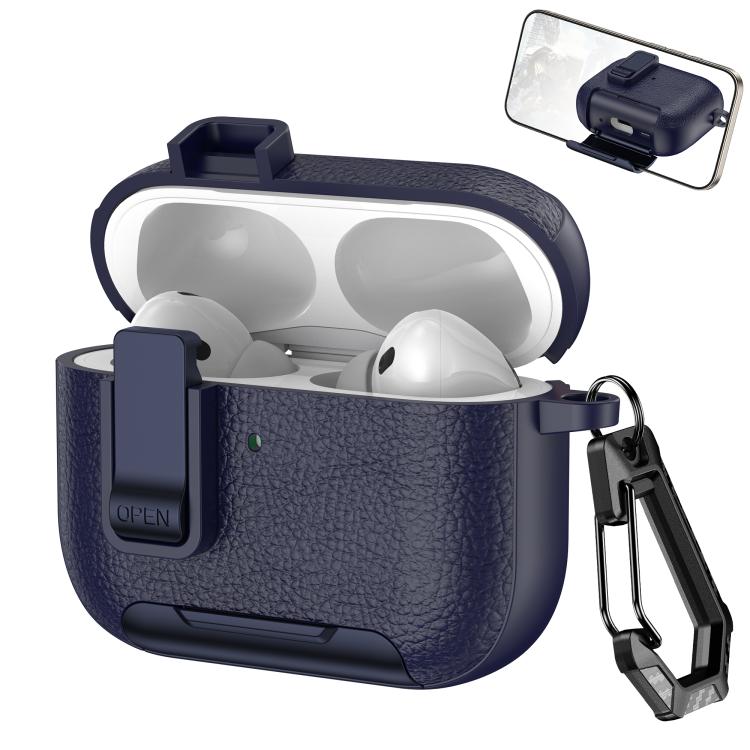 For AirPods Pro 3 Leather Texture Wireless Earphones Case with Hook & Holder