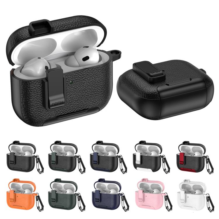 For AirPods Pro 3 Leather Texture Wireless Earphones Case with Hook & Holder