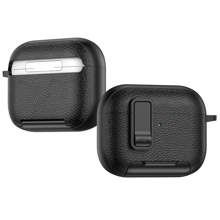 For AirPods Pro 3 Leather Texture Wireless Earphones Case with Hook & Holder