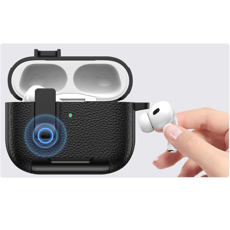 For AirPods Pro 3 Leather Texture Wireless Earphones Case with Hook & Holder