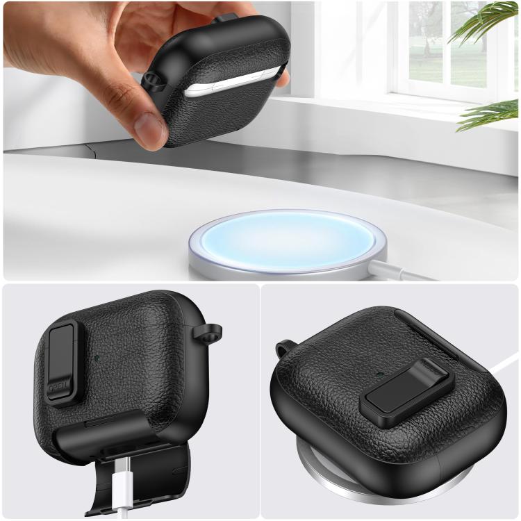 For AirPods Pro 3 Leather Texture Wireless Earphones Case with Hook & Holder